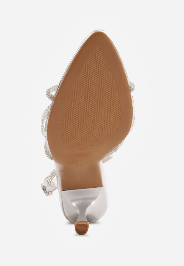 Renee - Srebrne Eleganckie Sandały VICES na Szpilce Barena. Nosek buta: szpiczasty. Zapięcie: pasek. Kolor: srebrny. Wzór: aplikacja. Obcas: na szpilce. Styl: elegancki