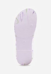 Born2be - Biało-Fioletowe Klapki Piankowe Basenowe na Grubej Podeszwie Mephistae. Okazja: na co dzień. Kolor: biały. Materiał: len, dresówka. Sezon: lato. Styl: wakacyjny, casual #2
