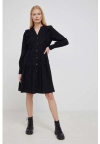 Y.A.S sukienka bawełniana kolor czarny mini rozkloszowana. Kolor: czarny. Materiał: bawełna. Długość rękawa: długi rękaw. Typ sukienki: rozkloszowane. Długość: mini #4