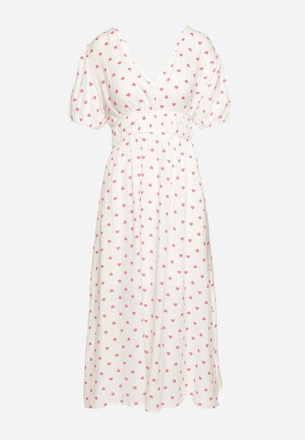 Born2be - Biała Rozkloszowana Sukienka z Odkrytymi Plecami i Gumką w Talii Vendrea. Okazja: na spacer. Typ kołnierza: dekolt w kształcie V. Kolor: biały. Materiał: bawełna. Długość rękawa: krótki rękaw. Sezon: lato. Styl: wizytowy, elegancki