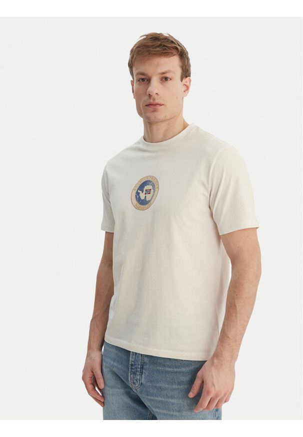 Napapijri T-Shirt S-Phos NP0A4G5A Écru Relaxed Fit. Materiał: bawełna