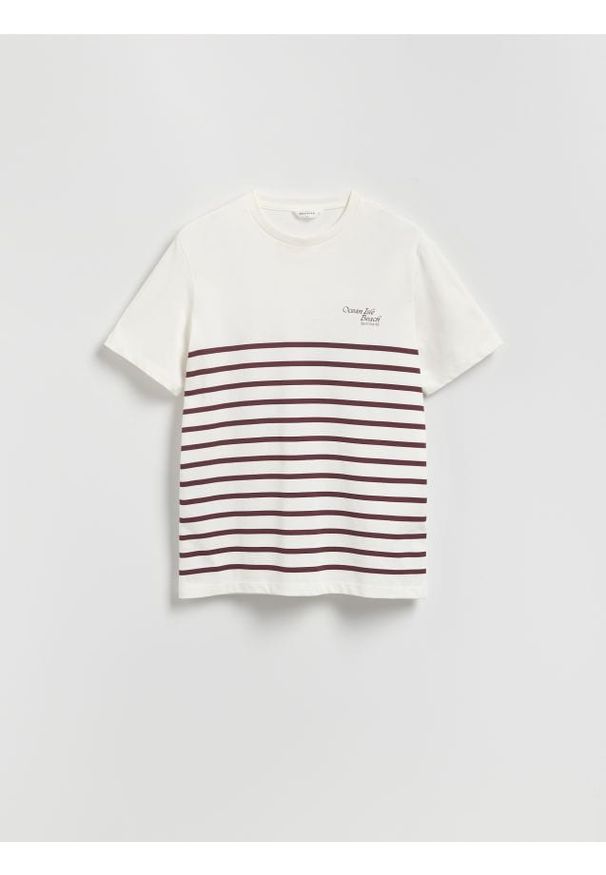 Reserved - T-shirt regular w paski - złamana biel. Materiał: bawełna, dzianina. Wzór: paski