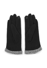 Wittchen - Damskie rękawiczki z kokardą w pepitkę czarne. Kolor: czarny. Materiał: wełna. Wzór: haft, gładki. Styl: klasyczny, elegancki #4