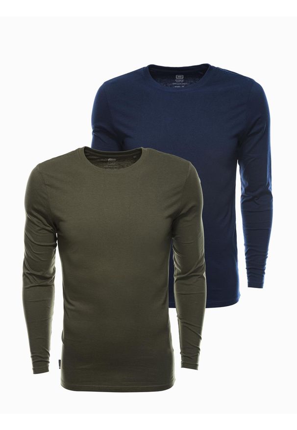 Ombre Clothing - Zestaw longsleeve męski z długim rękawem 2-pak - mix V7. Kolor: zielony. Materiał: skóra, materiał, bawełna. Długość rękawa: długi rękaw. Długość: długie. Wzór: gładki, aplikacja, jednolity