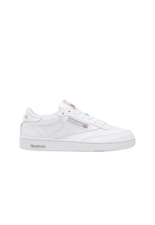 Buty do chodzenia męskie Reebok Club C 85. Zapięcie: sznurówki. Kolor: biały, wielokolorowy, szary. Materiał: skóra, materiał. Szerokość cholewki: normalna. Model: Reebok Club. Sport: turystyka piesza