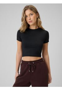 4f - 4F T-shirt slim gładki damski - czarny XS. Kolor: czarny. Materiał: syntetyk, materiał. Wzór: gładki. Styl: klasyczny #1