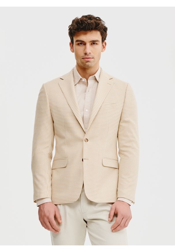Pako Lorente - PAKO LORENTE - Jasna marynarka męska w pepitkę. Materiał: poliester, elastan, wiskoza. Sezon: wiosna