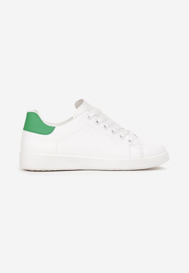 Born2be - Biało-Zielone Wiązane Sneakersy na Płaskiej Podeszwie z Okrągłym Noskiem Adephine. Okazja: na co dzień. Nosek buta: okrągły. Kolor: biały. Obcas: na płaskiej podeszwie