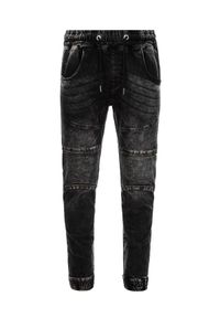 Ombre Clothing - Spodnie męskie marmurkowe JOGGERY z ozdobnymi przeszyciami - czarne V2 OM-PADJ-0111 - XL. Kolor: czarny. Materiał: jeans, bawełna, elastan #3