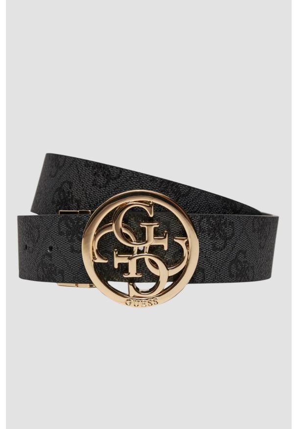 Guess - GUESS Czarny dwustronny damski pasek w monogram Noelle REV H35, Rozmiar S. Kolor: czarny. Materiał: jeans