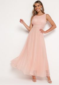 Born2be - Różowa Sukienka Koktajlowa z Plisowanym Tiulowym Dołem Elasoria. Okazja: na wesele, na ślub cywilny. Kolor: różowy. Materiał: tiul. Długość rękawa: na ramiączkach. Styl: wizytowy #1