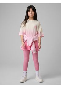 4f - 4F Legginsy prążkowane dziewczęce - różowe 164 (13-14 lat). Okazja: na co dzień, na spacer, na uczelnię. Stan: podwyższony. Kolor: różowy. Materiał: prążkowany. Sezon: lato. Styl: casual #1