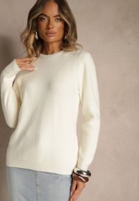Renee - Jasnobeżowy Sweter z Wełną ze Ściągaczami Furrive. Kolor: beżowy. Materiał: wełna #5