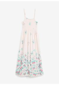 bonprix - Długa sukienka z lejącej wiskozy. Kolor: różowy. Materiał: wiskoza. Długość rękawa: na ramiączkach. Wzór: nadruk. Długość: maxi #1