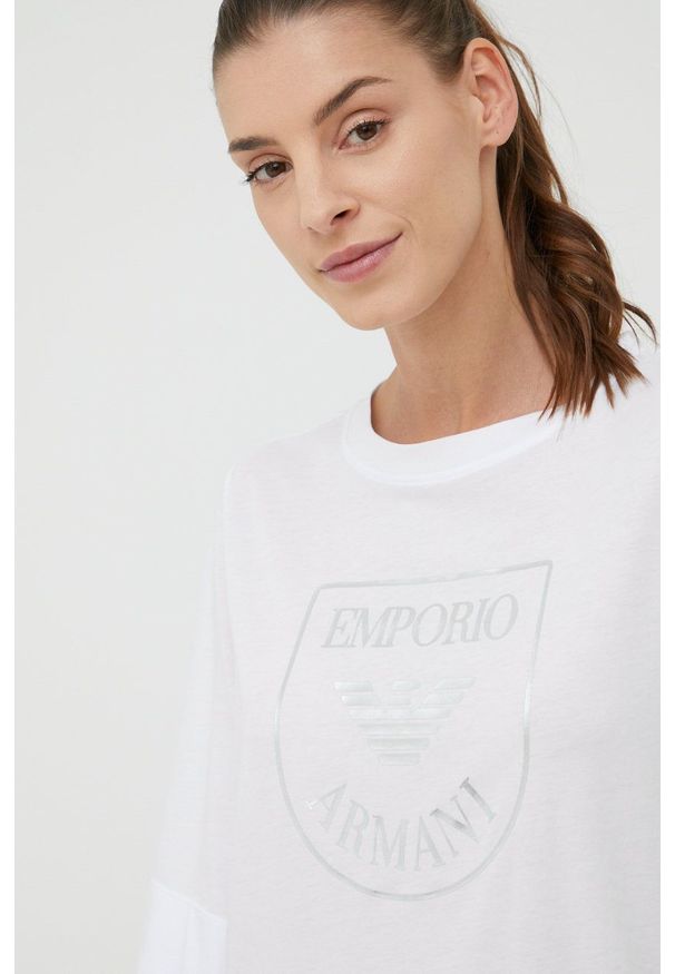 Emporio Armani Underwear koszula nocna bawełniana kolor biały bawełniana. Kolor: biały. Materiał: bawełna. Długość: krótkie. Wzór: nadruk