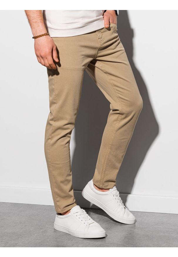 Ombre Clothing - Spodnie męskie chino P990 - ciemnobeżowe - XXL. Okazja: na co dzień. Kolor: beżowy. Materiał: bawełna, elastan. Styl: klasyczny, elegancki, casual