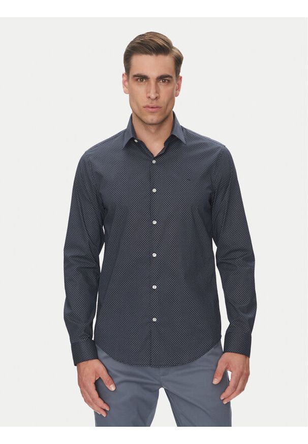 Calvin Klein Koszula LV019EU005 Granatowy Slim Fit. Kolor: niebieski. Materiał: bawełna