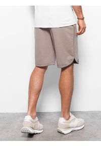 Ombre Clothing - Szorty męskie dresowe wykończone lamówka - beżowe V3 W360 - XL. Kolor: beżowy. Materiał: dresówka. Wzór: ze splotem #6