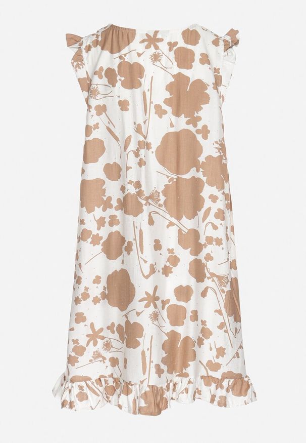 Born2be - Ciemnobeżowa Pudełkowa Sukienka Bez Rękawów z Dodatkiem Lnu Zdobiona Cyrkoniami Vedellin. Okazja: na co dzień. Kolor: beżowy. Materiał: len. Długość rękawa: bez rękawów. Wzór: aplikacja. Styl: casual, elegancki, wizytowy