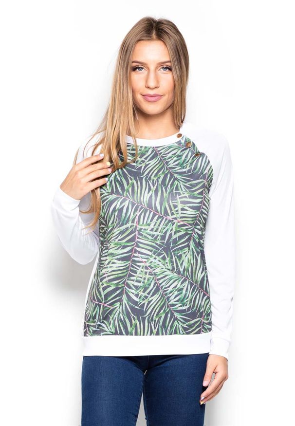 Katrus - Bluza z Wzorzystym Przodem w Liście. Materiał: poliester