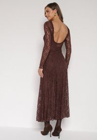 Born2be - Brązowa Koronkowa Sukienka Taliowana z Odkrytymi Plecami Talifera. Kolor: brązowy. Materiał: koronka. Długość rękawa: na ramiączkach. Wzór: koronka. Styl: klasyczny, elegancki #3