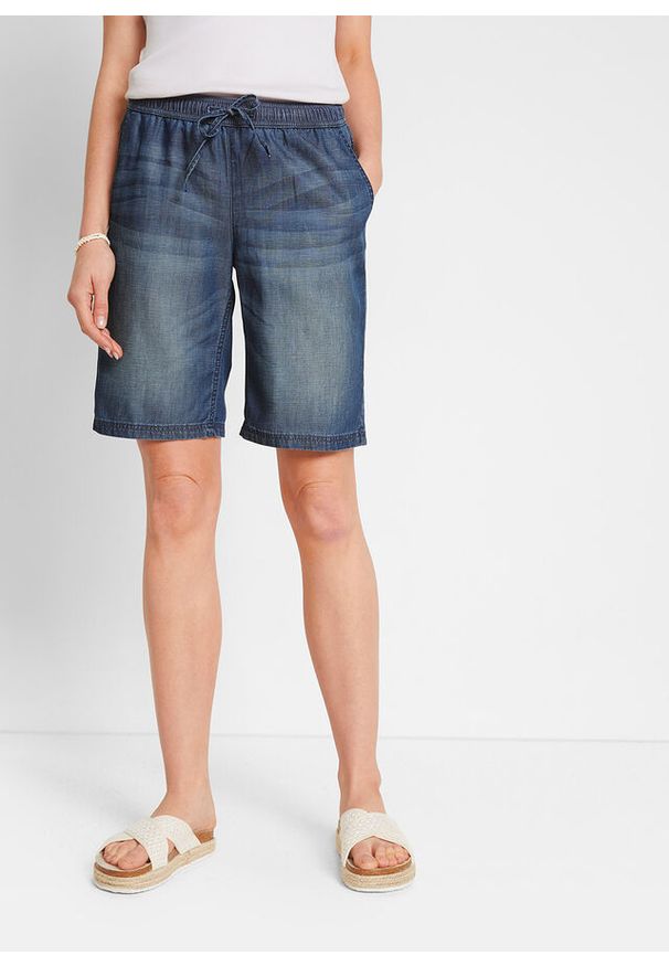 bonprix - Lekkie bermudy z denimu z lnem. Kolor: niebieski