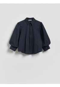 Reserved - Koszula z bufiastymi rękawami - granatowy. Kolor: niebieski. Materiał: tkanina, bawełna #1