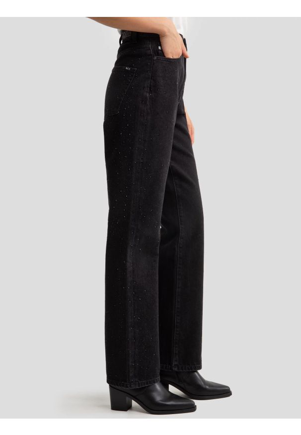 Big-Star - Jeansy damskie z prostą nogawką z cyrkoniami czarne Jade 925. Okazja: na co dzień. Kolor: czarny. Styl: casual, elegancki