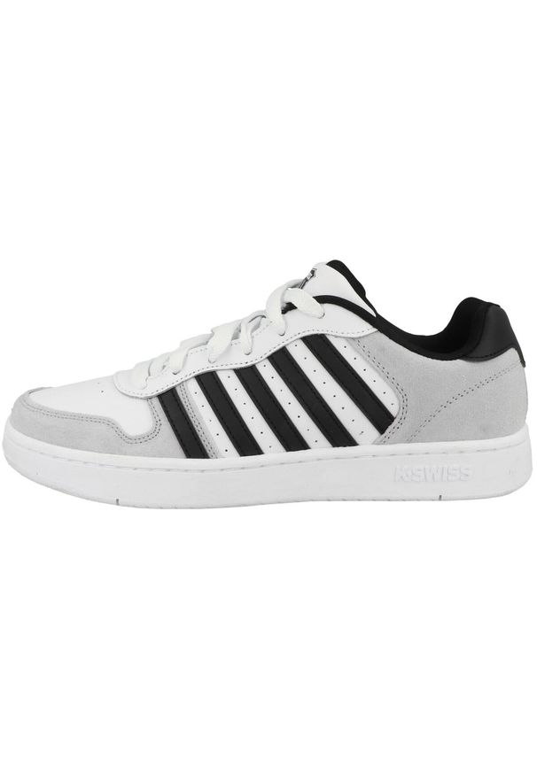 Buty do chodzenia męskie K-Swiss Court Palisades. Zapięcie: sznurówki. Kolor: biały. Materiał: zamsz, skóra, guma. Szerokość cholewki: normalna. Sport: turystyka piesza