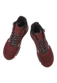 Czerwone Botki Rieker Ocieplane Buty Damskie. Okazja: na co dzień, na spacer. Zapięcie: sznurówki. Kolor: czerwony. Szerokość cholewki: normalna. Styl: klasyczny, casual #7