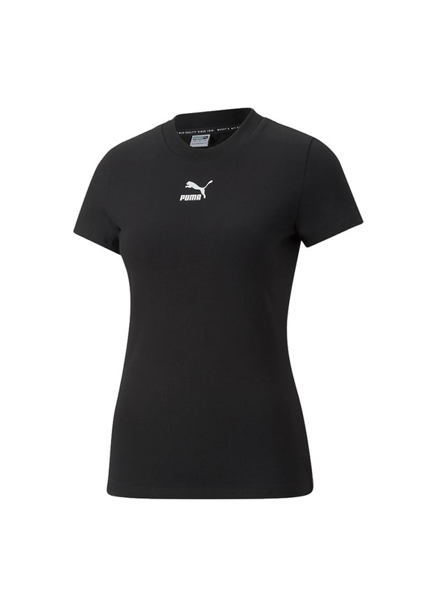 Koszulka Puma Classics Slim 53561001 - czarna. Kolor: czarny. Materiał: bawełna, elastan. Długość rękawa: krótki rękaw. Długość: krótkie. Sezon: lato. Sport: fitness