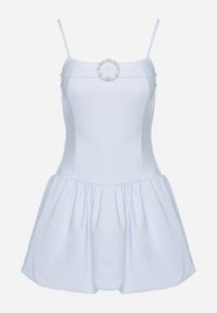 Born2be - Jasnoniebieska Sukienka Typu Bombka z Cyrkoniową Klamrą z Podszewką Typu Szorty Nessim. Okazja: na imprezę. Kolor: niebieski. Długość rękawa: na ramiączkach. Sezon: lato. Typ sukienki: bombki. Styl: elegancki #7