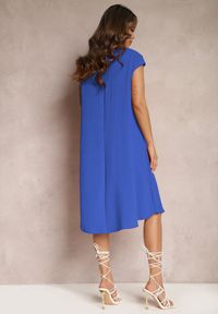 Renee - Granatowa Rozkloszowana Sukienka Midi na Szerokich Ramiączkach Lireu. Kolor: niebieski. Długość rękawa: na ramiączkach. Typ sukienki: rozkloszowane. Styl: boho. Długość: midi #4