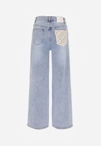 Born2be - Niebieskie Jeansy o Szerokim Fasonie z Wysokim Stanem Zdobione Haftem Liluth. Okazja: na co dzień, do pracy, na spotkanie biznesowe. Stan: podwyższony. Kolor: niebieski. Wzór: aplikacja, haft. Styl: biznesowy, klasyczny, casual, elegancki #6