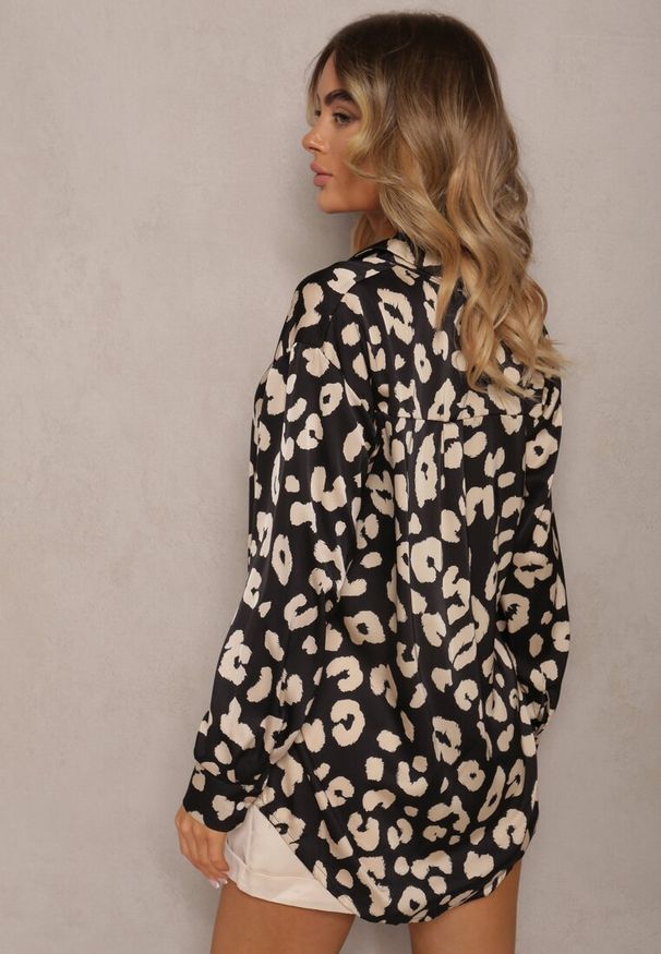 Renee - Czarna Koszula Zapinana w Cętki Cenin. Kolor: czarny. Długość rękawa: długi rękaw. Długość: długie. Styl: klasyczny