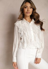Renee - Biała Koszula z Wiskozy Ozdobiona Transparentną Siateczką Slarria. Kolor: biały. Materiał: wiskoza. Wzór: aplikacja
