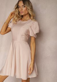 Renee - Różowa Sukienka z Bufiastymi Rękawami o Rozkloszowanym Kroju Felifea. Okazja: na imprezę. Kolor: różowy. Typ sukienki: rozkloszowane #5