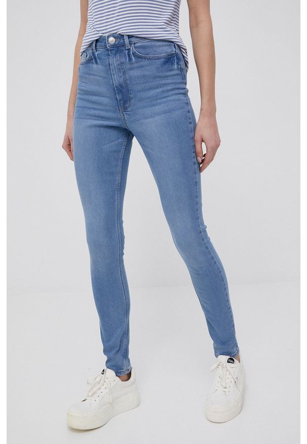 Pieces jeansy damskie high waist. Stan: podwyższony. Kolor: niebieski