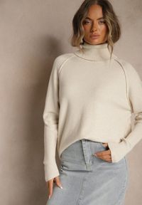 Renee - Beżowy Golf z Domieszką Kaszmiru o Prostym Kroju Zoirsova. Okazja: na co dzień. Typ kołnierza: golf. Kolor: beżowy. Materiał: kaszmir. Długość rękawa: długi rękaw. Długość: długie. Styl: elegancki, casual #4