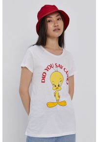 Haily's T-shirt x Looney Tunes damski kolor biały. Okazja: na co dzień. Kolor: biały. Wzór: nadruk. Styl: casual #1