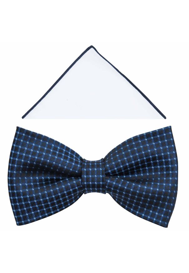 Modini - Granatowo-czarna muszka męska w kratkę A368. Kolor: czarny, wielokolorowy, niebieski. Materiał: bawełna, poliester, tkanina. Wzór: kratka. Styl: elegancki