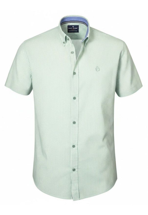 Weekendowa Koszula Męska, Taliowany Krój - Pako Jeans - Jasna Zieleń w Prążek. Okazja: na co dzień. Materiał: wiskoza, bawełna. Wzór: paski. Styl: casual