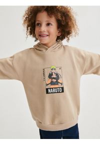 Reserved - Bluza oversize Naruto - beżowy. Kolor: beżowy. Materiał: bawełna, dzianina
