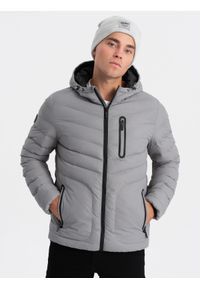 Ombre Clothing - Sportowa kurtka męska pikowana - szara V5 - Rozmiar: XL. Kolor: szary. Materiał: poliester, nylon. Styl: sportowy