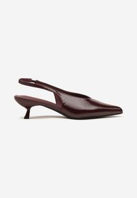 Renee - Bordowe Czółenka Slingback na Obcasie Typu Kaczuszka Latorra. Okazja: na co dzień. Zapięcie: sprzączka. Kolor: czerwony. Wzór: ażurowy. Obcas: na obcasie. Styl: casual, elegancki. Wysokość obcasa: średni #6