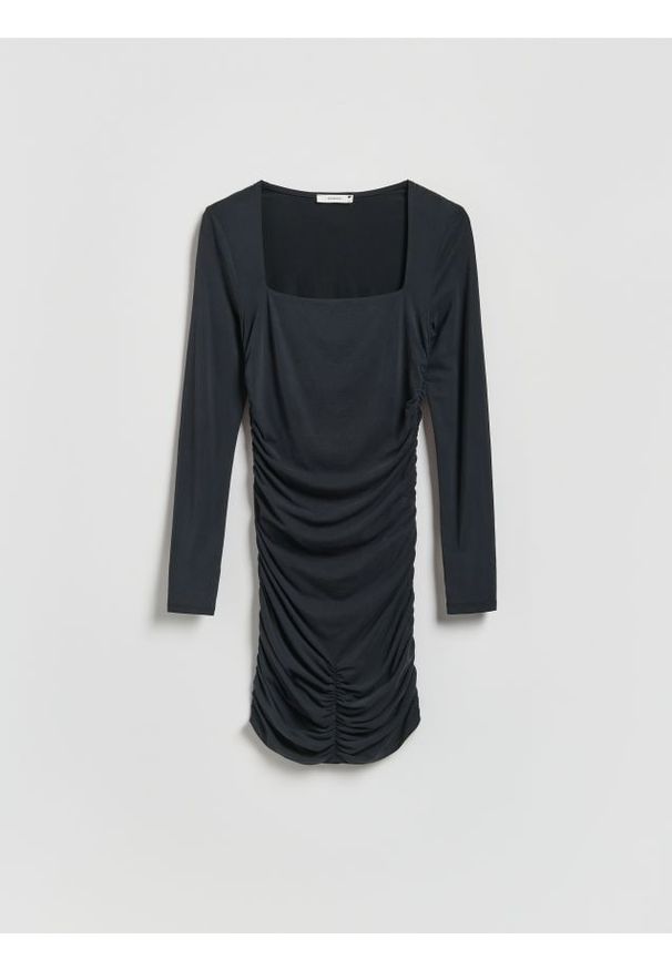 Reserved - Sukienka mini z modalem - ciemnoszary. Kolor: szary. Materiał: dzianina. Długość: mini