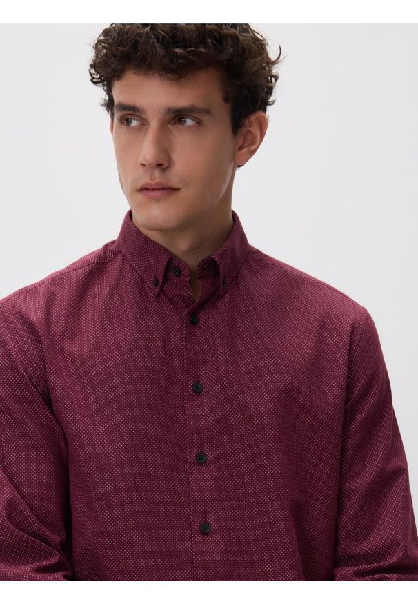 Reserved - Bawełniana koszula regular fit - bordowy. Kolor: czerwony. Materiał: bawełna