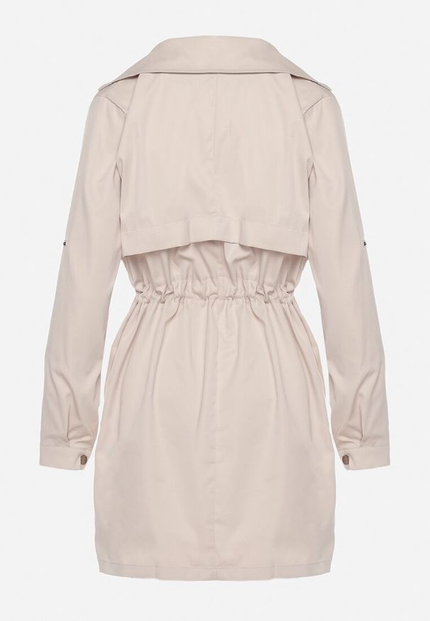 Born2be - Beżowa Kurtka Parka z Klasycznym Kołnierzem Ściągana w Pasie Troczkiem Revapia. Okazja: na spacer, do pracy, na randkę. Kolor: beżowy. Styl: klasyczny