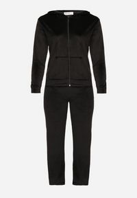 Born2be - Czarny Welurowy Komplet Dresowy Bluza z Kapturem i Spodnie z Gumką w Pasie Sallaria. Kolor: czarny. Materiał: dresówka, welur