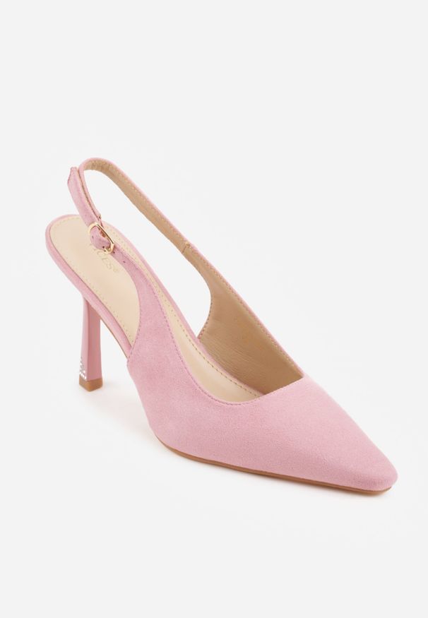 Renee - Różowe Szpilki VICES Slingback Ozdobione Cyrkoniami na Obcasie Laodele. Okazja: na randkę, na imprezę. Zapięcie: sprzączka. Kolor: różowy. Wzór: aplikacja. Obcas: na obcasie. Styl: elegancki. Wysokość obcasa: średni